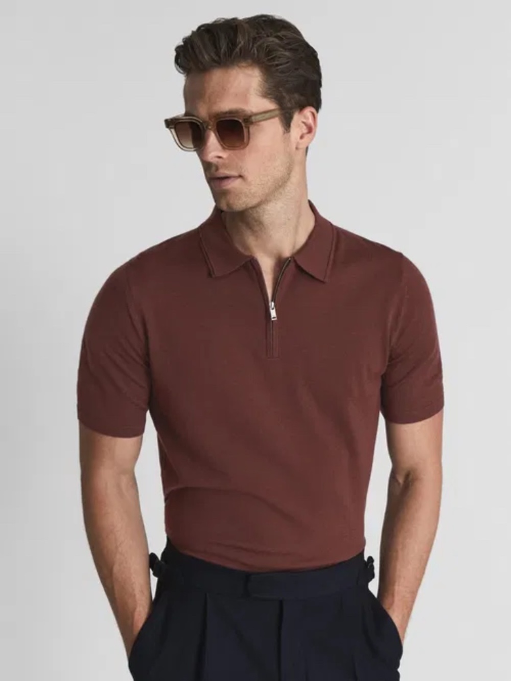 REISS  Maxwell Merino Zip Neck Polo T-Shirt size L